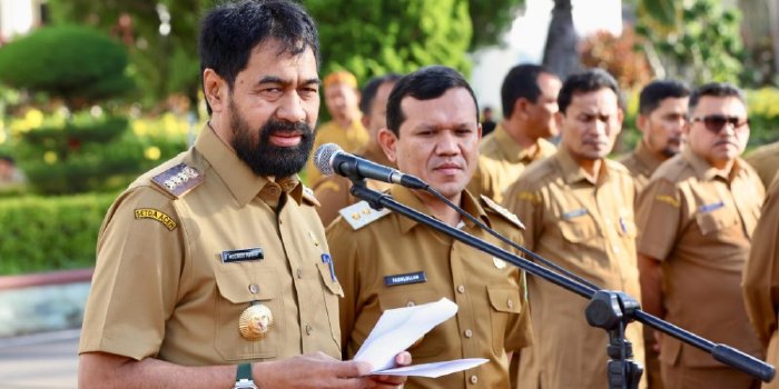 Gubernur Aceh Pimpin Apel Pasca Lebaran, Serukan Disiplin dan Semangat Kerja. (Foto: Nukilan)
