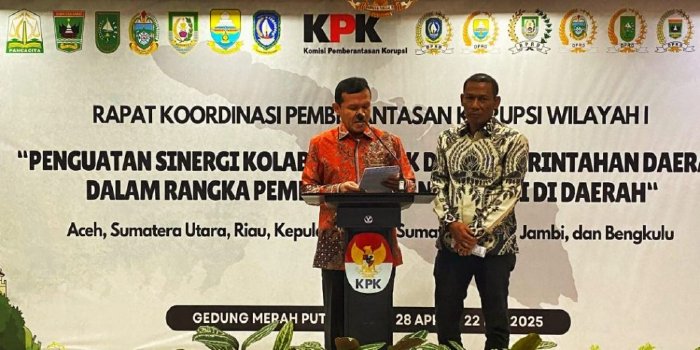 Wagub Aceh, Fadhlullah, SE, memberikan sambutan saat menghadiri Rakor Penguatan Sinergi dan Kolaborasi antara KPK dan Pemda Wil. I yang diselenggarakan KPK RI, di Aula Bhineka Tunggal Ika, Gedung Merah Putih KPK RI, Jakarta. (Foto: MC Aceh)