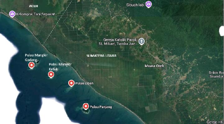 Empat pulau di Aceh Singkil yang diambil Sumut. (Foto: Google Maps)