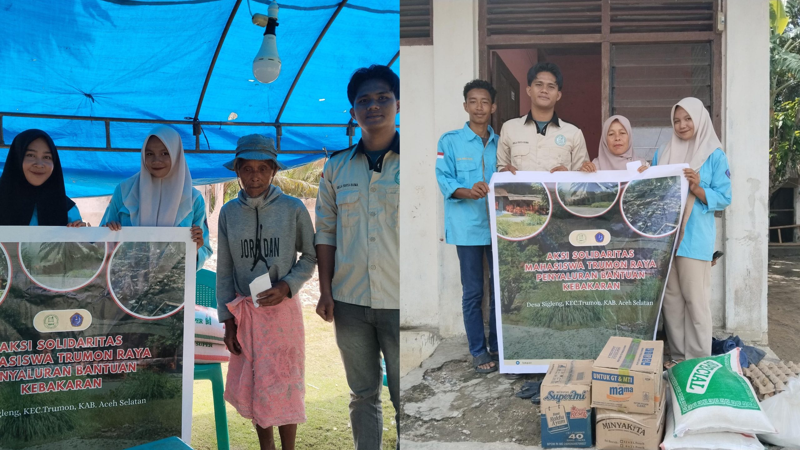 Mahasiswa Trumon Raya Salurkan Bantuan untuk Korban Kebakaran di Sigleng. (Foto: For Nukilan)