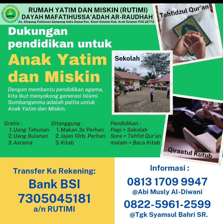 Program RUTIMI Peduli Anak Yatim dan Miskin di Dayah Mafatihussa’adah Ar-Raudah. (Foto: For Nukilan)