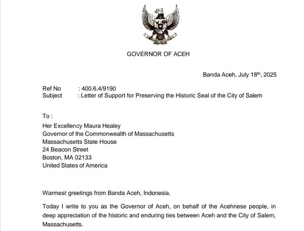 Surat Mualem untuk Gubernur Massachusetts, Maura Healey. (Foto: tangkapan layar)