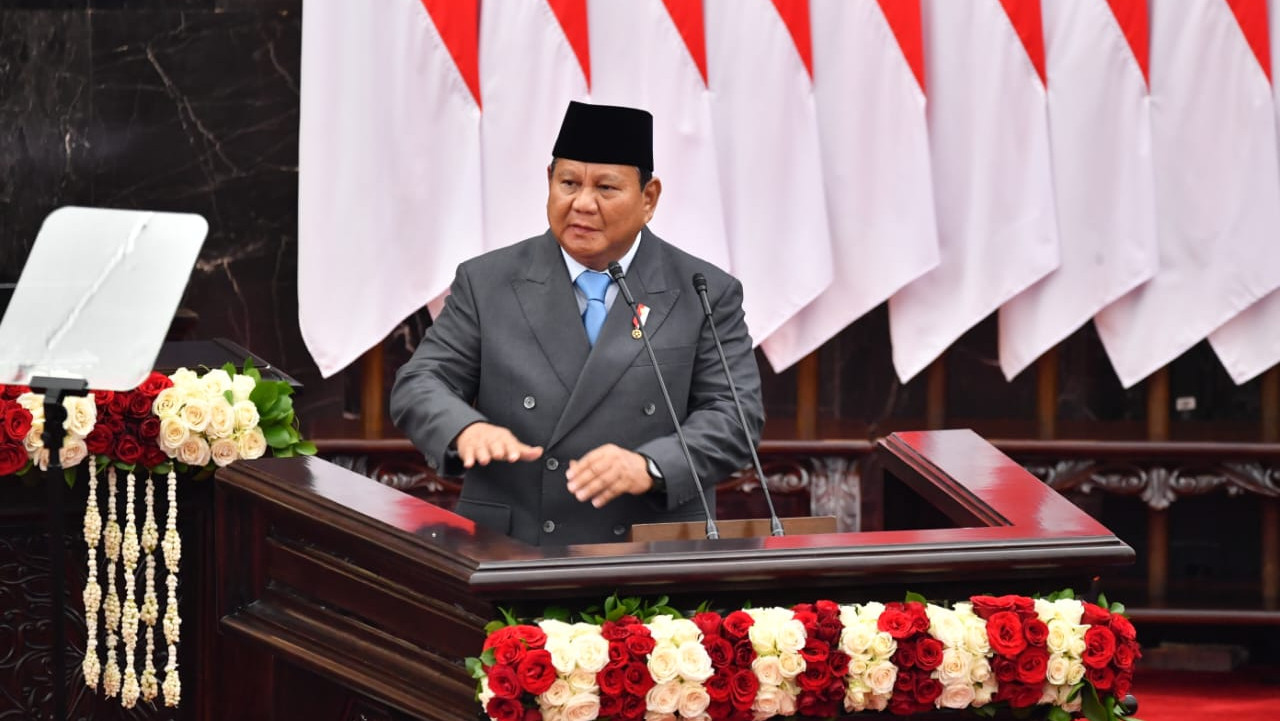 Presiden Prabowo Subianto menyampaikan Pidato Kenegaraan dalam Sidang Tahunan MPR RI serta Sidang Bersama DPR dan DPD RI di Gedung Nusantara, Jakarta, Jumat (15/8/2025). (Foto: Tangkapan Layar)