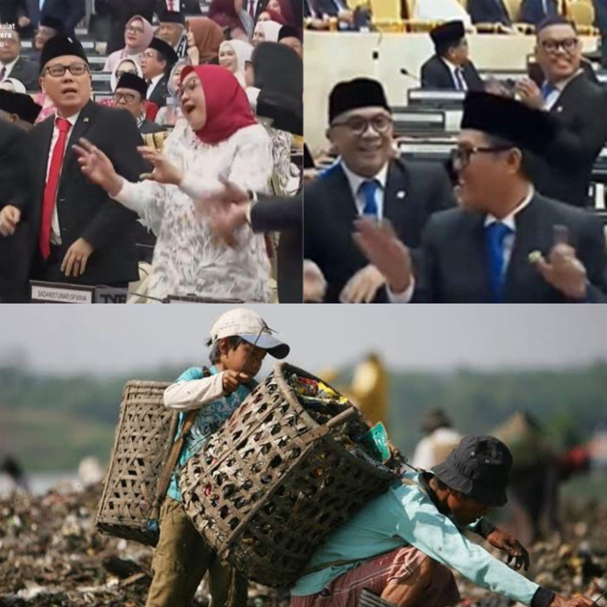 Ilustrasi kontrasnya Wakil Rakyat dengan Rakyat. (Foto: Berbagai Sumber)