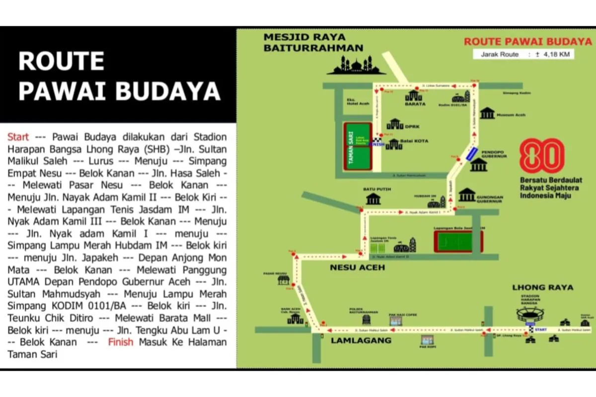 Rute Pawai Budaya Dispora Aceh. (Foto: Tangkapan Layar)