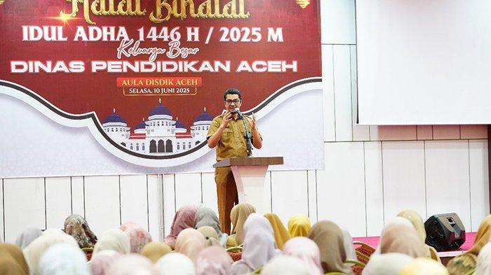 Halalbihalal, Marthunis Ajak Civitas Disdik Aceh Tanam Nilai Pengorbanan dan Integritas. (Foto: Disdik Aceh)