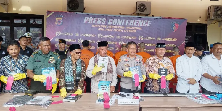 Enam pria diduga menyebarkan aliran Millata Abraham ditangkap polisi. (Foto: Dok Polres Aceh Utara)