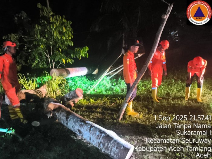 Cuaca ekstrem disertai angin kencang melanda Kabupaten Aceh Tamiang pada Senin (1/9/2025) malam. (Foto: BPBA)