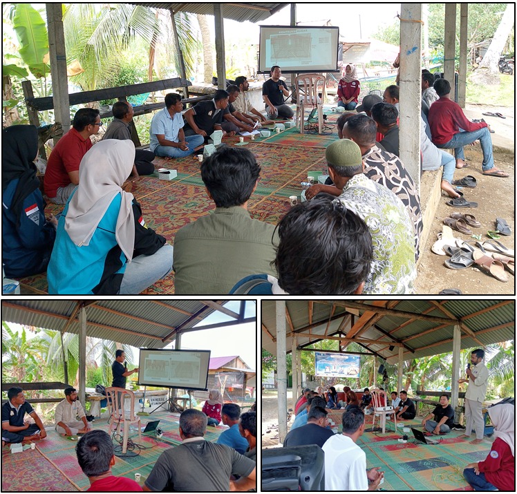 Badan Eksekutif Mahasiswa (BEM) Fakultas Perikanan dan Ilmu Kelautan (FPIK) Universitas Teuku Umar (UTU) bersama BEM FEB dan BEM FISIP memperkenalkan teknologi Bubu Dasar (BuDar) kepada kelompok nelayan tradisional di Desa Meureubo, Aceh Barat, Jumat, 3 Oktober 2025. (Foto: Dokumen untuk Nukilan.id)