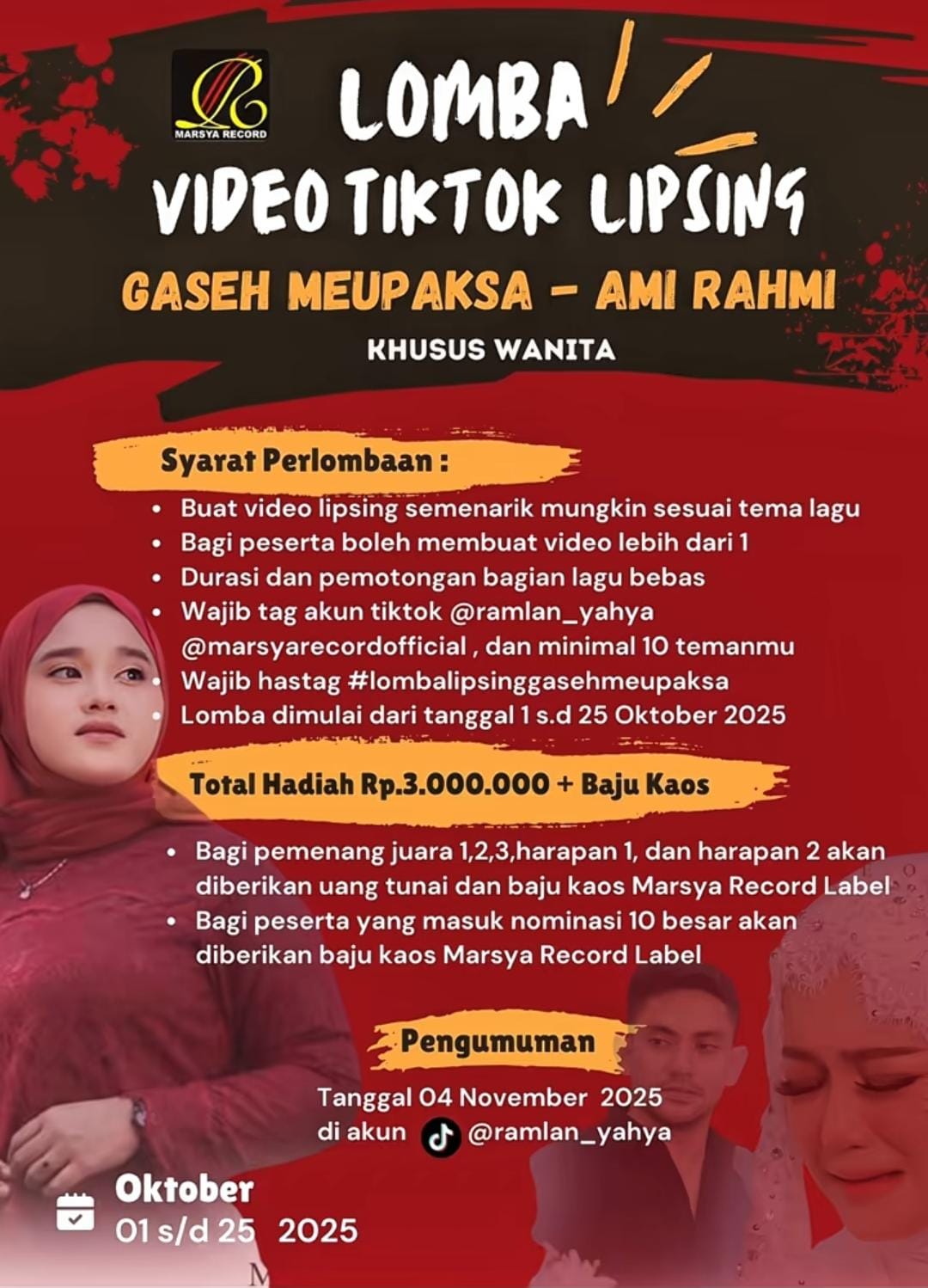 Marsya Record Gelar Lomba Video TikTok Lipsing “Gaseh Meupaksa” Khusus Wanita. (Foto: Tangkapan Layar)