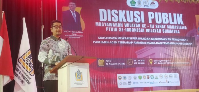 Kepala BPSDM Aceh Buka Muswil Senat Mahasiswa PTKIN se-Sumatera di UIN Sultanah Nahrasiyah. (Foto: For Nukilan)
