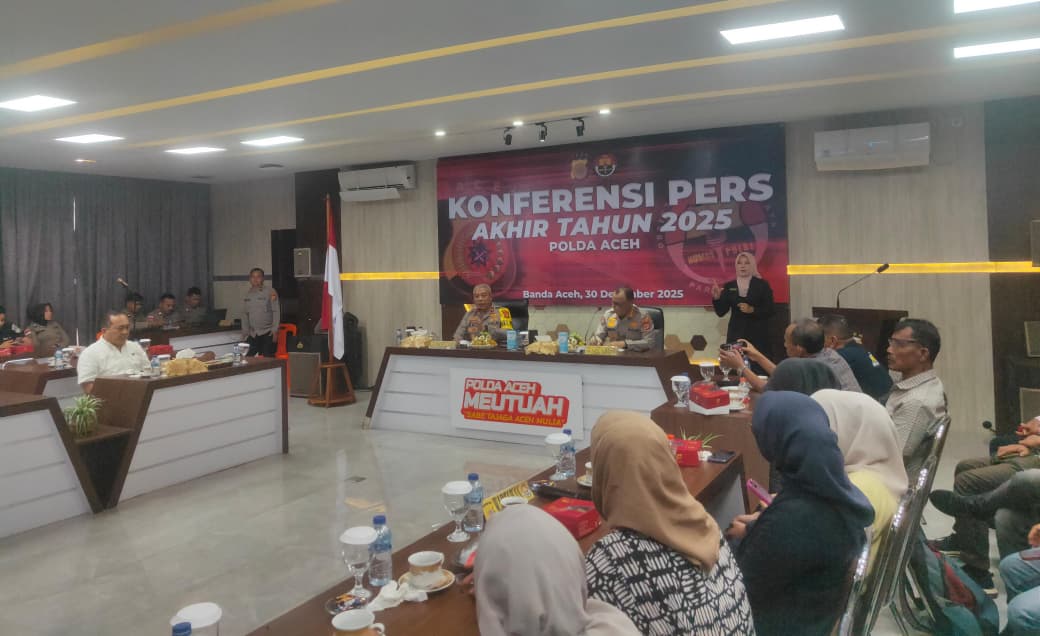 Kegiatan Konferensi pers tahunan Polda Aceh. (Foto: Nukilan/Rezi)