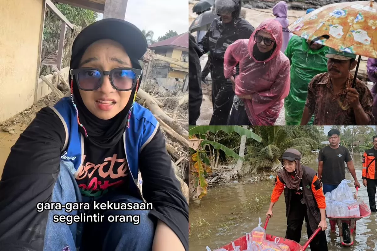 Chiki Fawzi mengunggah video dari lokasi banjir di Sibolga dan Aceh Tamiang, menyoroti kayu gelondongan, penyakit warga, dan minta pemerintah melihat langsung. (Foto: Instagram.com/@chikifawzi)