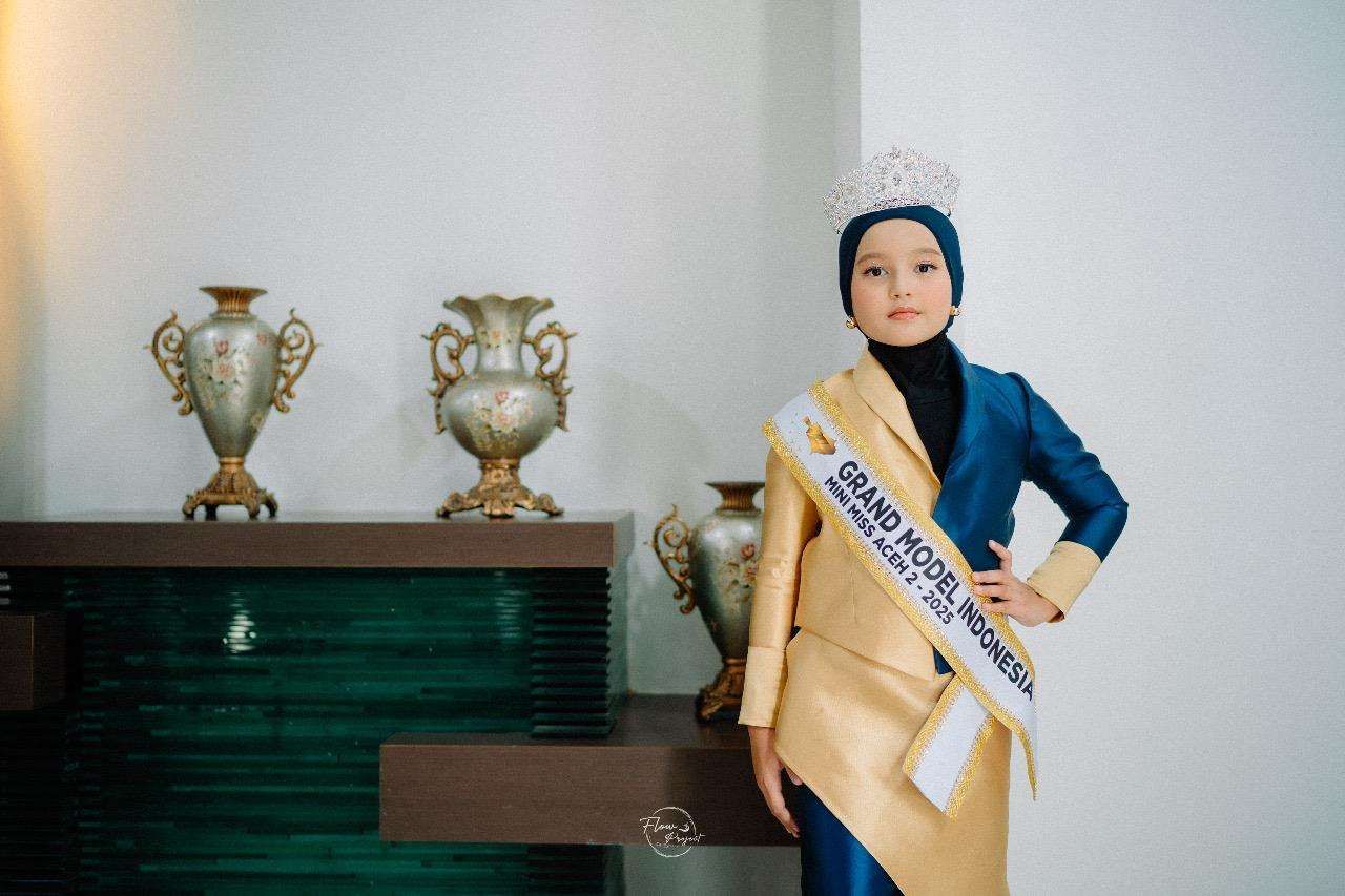 Grand Model Indonesia Mini Miss Aceh 2 Tahun 2025, Ghaitsa Hafidza akan mewakili Aceh di ajang Grand Model Indonesia tingkat nasional di Jakarta. (Foto : Dok.RRI/Dedy.H)