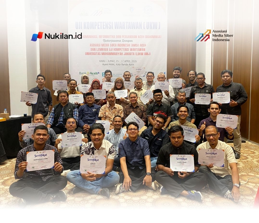 Sebanyak 28 wartawan di Aceh berhasil meraih predikat kompeten dalam Uji Kompetensi Wartawan (UKW) yang digelar oleh Dinas Komunikasi, Informatika, dan Persandian Aceh bersama Asosiasi Media Siber Indonesia Aceh dan Lembaga Uji Kompetensi Wartawan Universitas Muhammadiyah Jakarta (LUKW UMJ) di Hotel Ayani Banda Aceh, 16-17 April 2026. (Foto: panitia)