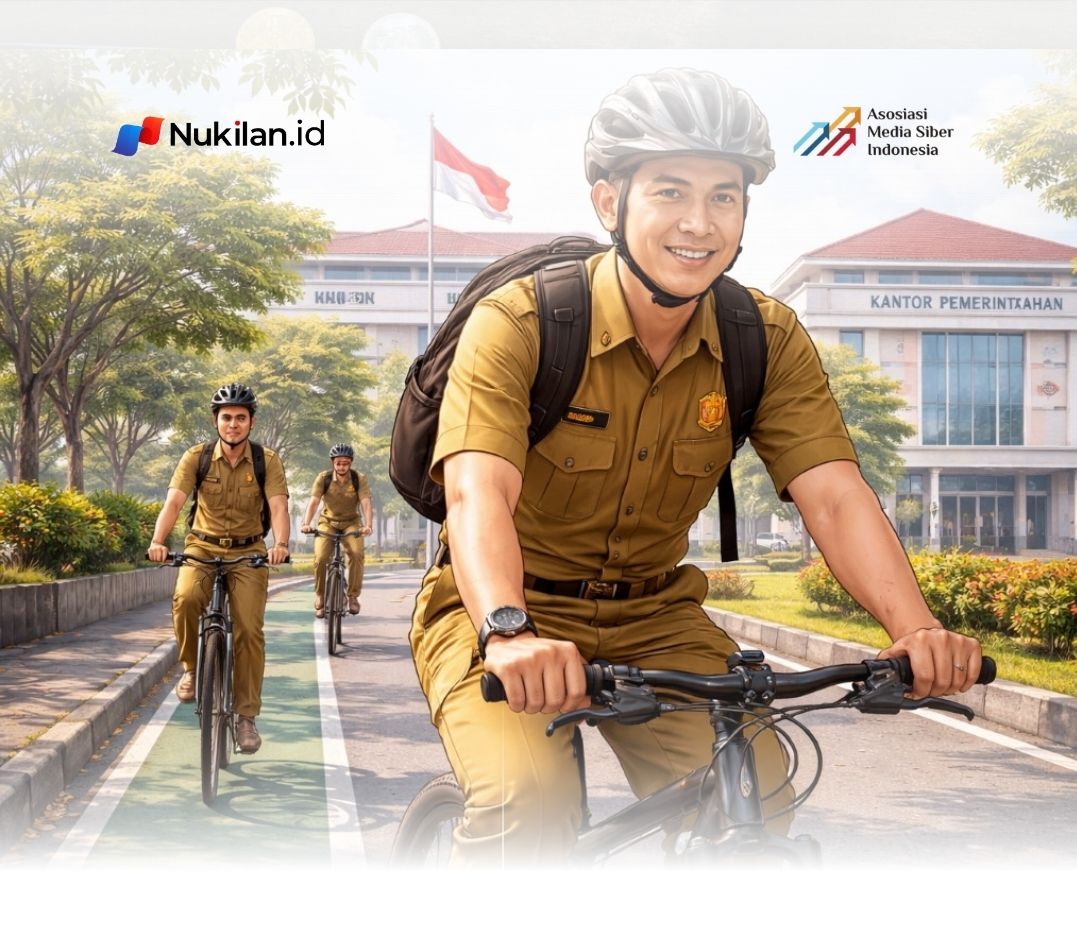 Ilustrasi ASN berangkat ke kantor menggunakan sepeda. (Foto: Chat GPT)