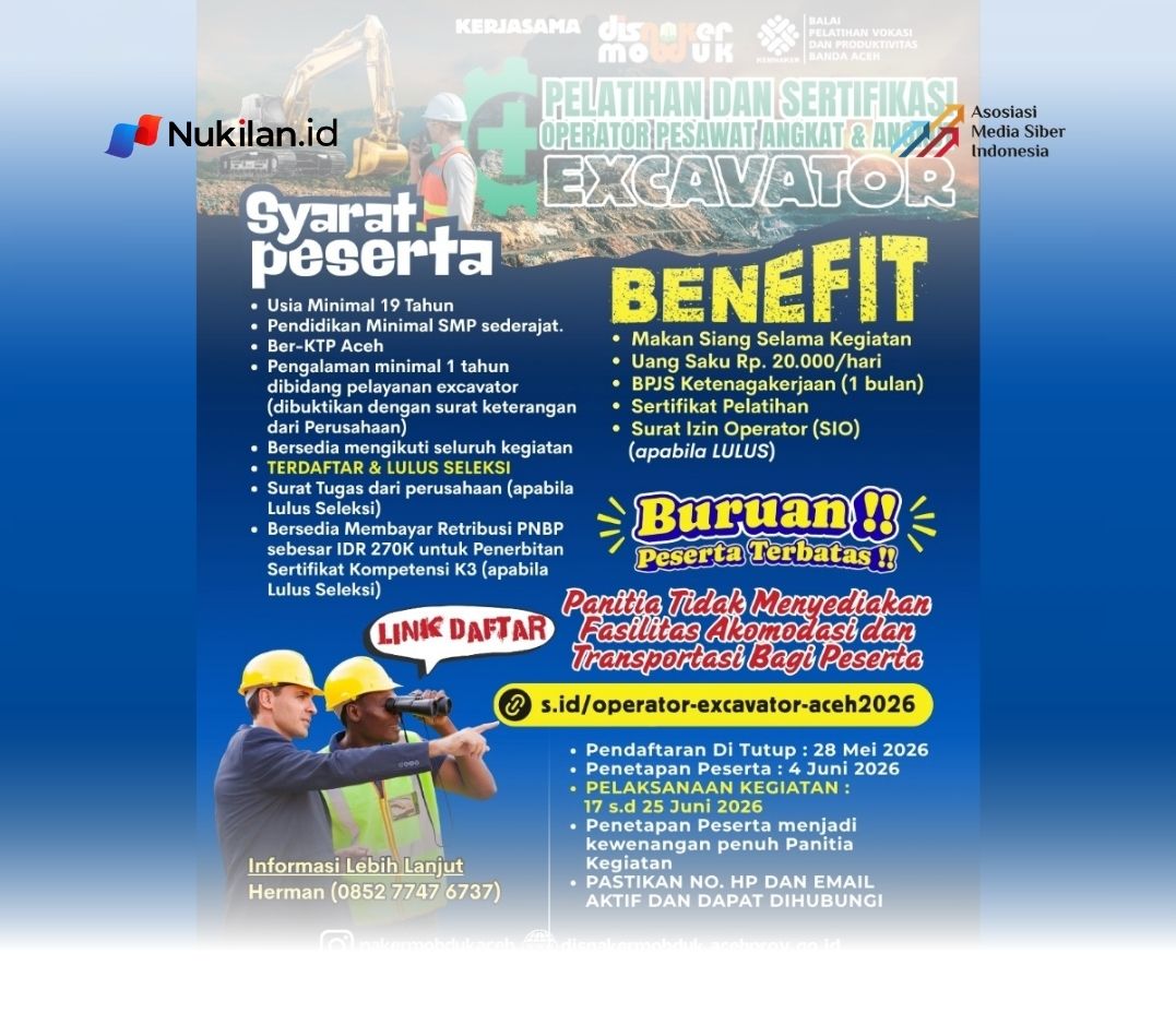 Disnakermobduk Aceh Buka Pelatihan dan Sertifikasi Operator Excavator. (Foto: Disnakermobduk Aceh)
