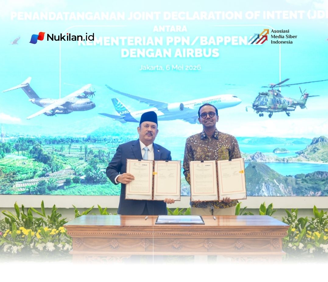 Pemerintah Indonesia memperkuat langkah pengembangan industri kedirgantaraan nasional melalui penandatanganan Joint Declaration of Intent (JDI) antara Menteri PPN/Kepala Rachmat Pambudy dan President Airbus Asia-Pacific Anand Stanley. (Foto: BAPPENAS RI)