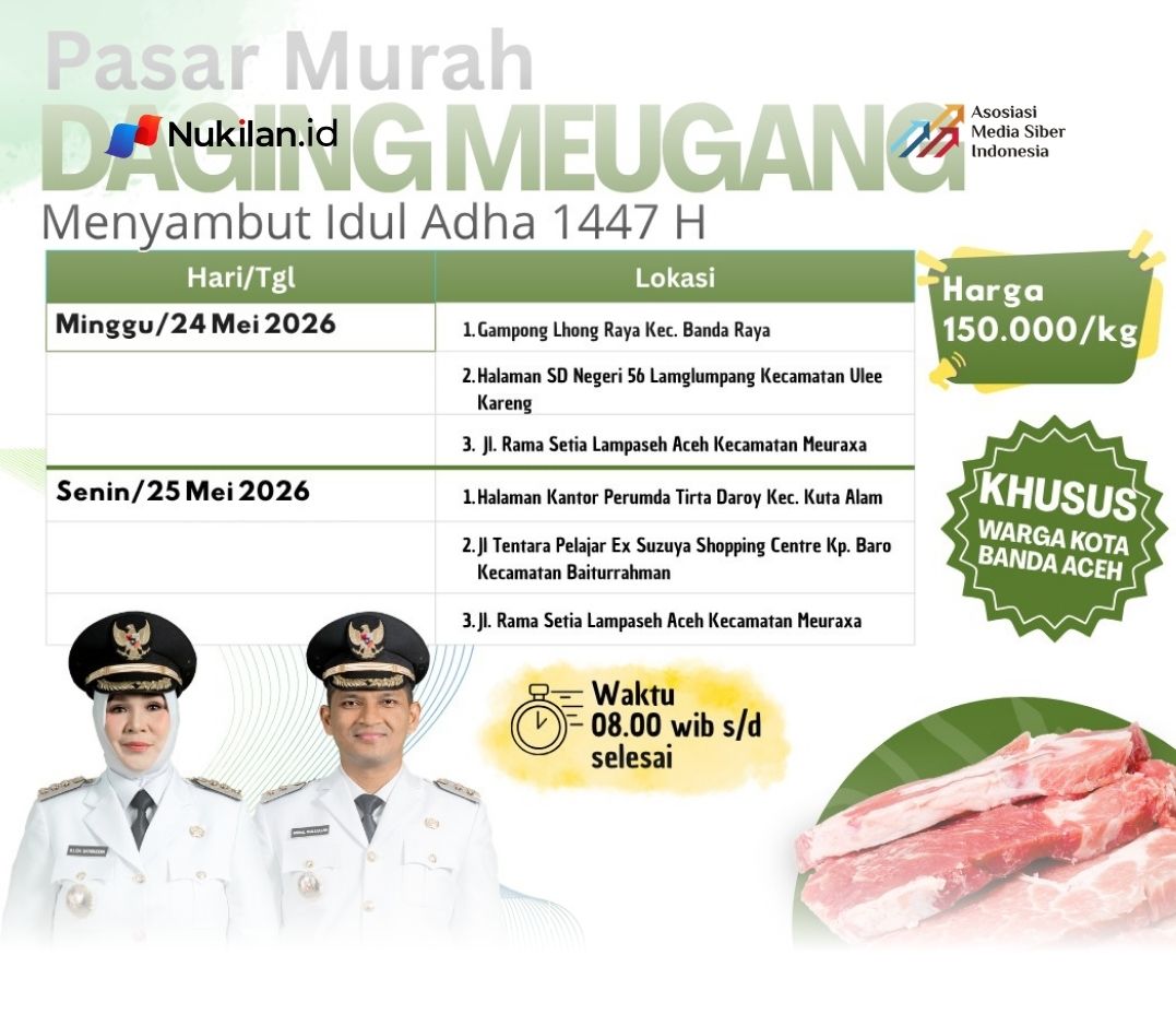 Pemerintah Kota Banda Aceh melalui Dinas Pangan, Pertanian, Kelautan dan Perikanan (DP2KP) menggelar Pasar Murah Daging Meugang dalam rangka menyambut Hari Raya Idul Adha 1447 Hijriah. (Foto: For Nukilan)