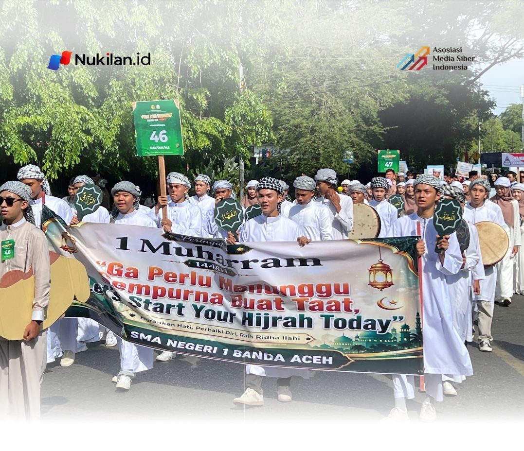Peserta Pawai Syiar 1 Muharram 1448 Hijriah  di ruas jalan Kota Banda Aceh, pada Selasa 16 Juni 206. (Foto: Nukilan/Rezi)
