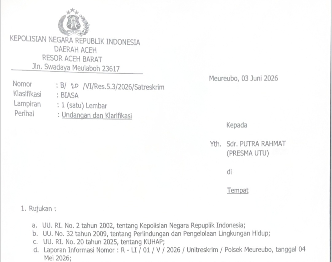 Surat pemanggilan Putra Rahmat. (Foto: Ist)