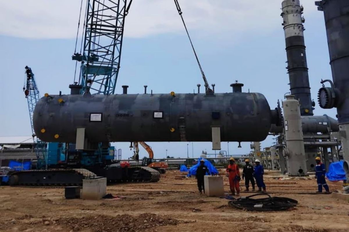 Proses penyelesaian proyek optimalisasi lapangan Arun melalui Aceh production operation – optimization & revamping project (APO ORP) guna meningkatkan penjualan gas dan kondensat, di Aceh Utara, (FOTO: BPMA)