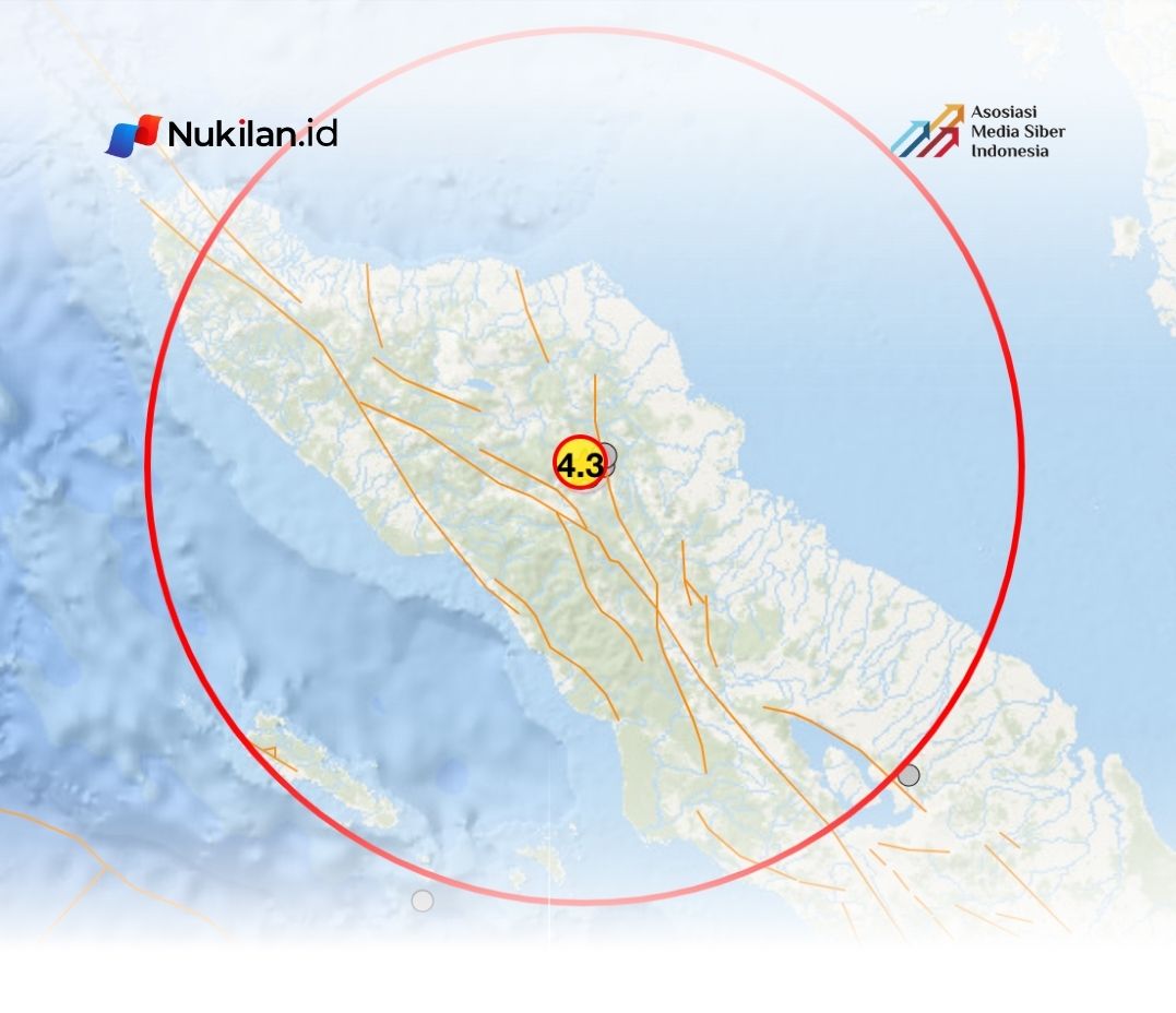 Gempa bumi magnitudo 4,3 di Gayo Lues, pada Rabu 22 Juli 2026. (Foto: Tangkapan layar Inatews)