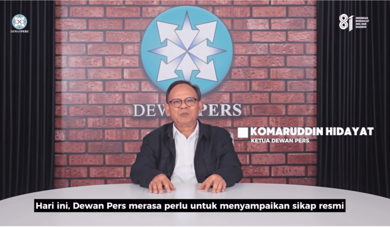 Pernyataan resmi Ketua Dewan Pers, Komaruddin Hidayat. (Foto: Tangkapan layar)