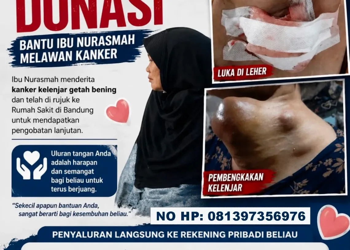 Flyer open donasi untuk pasien kanker kelenjar getah bening, Nurasmah. (Foto: Ist)