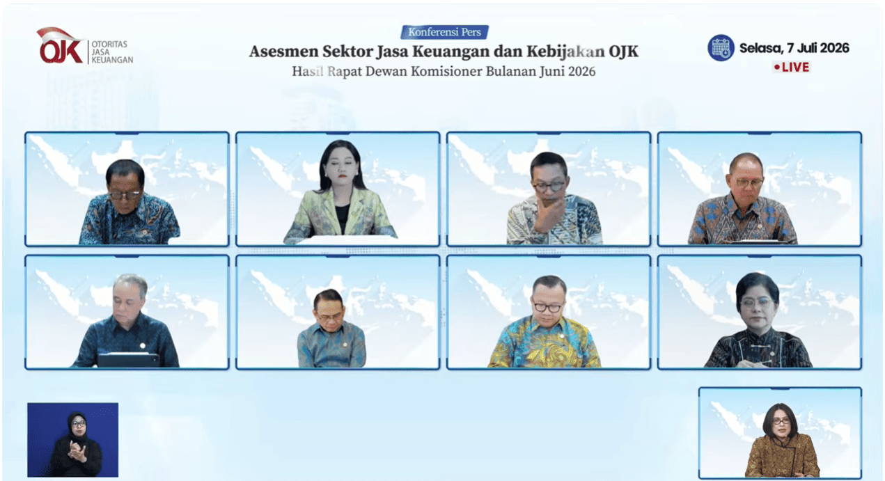 Konferensi Pers Hasil Rapat Dewan Komisioner Bulanan OJK, Rabu (8/7/2026). (Foto: Tangkapan Layar)