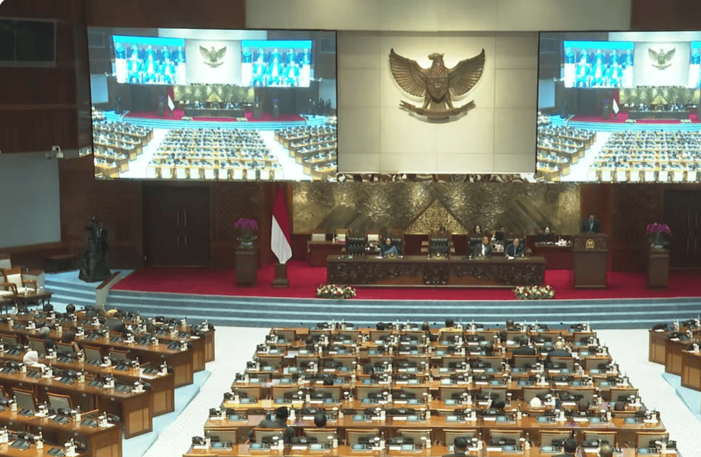 Rapat paripurna DPR RI ke-24 Masa Persidangan V Tahun Sidang 2025-2026 di Gedung DPR, Selasa (7/7/2026). (Foto: Tangkapan layar)