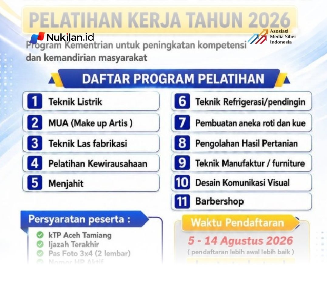 Pemerintah Kabupaten Aceh Tamiang kembali membuka kesempatan bagi masyarakat, khususnya generasi muda, untuk meningkatkan keterampilan melalui program pelatihan kerja gratis. (Foto: For Nukilan)