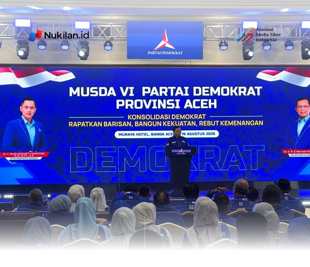 Sekretaris Jenderal (Sekjen) DPP Partai Demokrat Herman Khaeron saat membuka Musda VI Demokrat Aceh di Kyriad Muraya Hotel, Banda Aceh, pada Rabu 19 Agustus 2026. (Foto: Nukilan/Rezi)