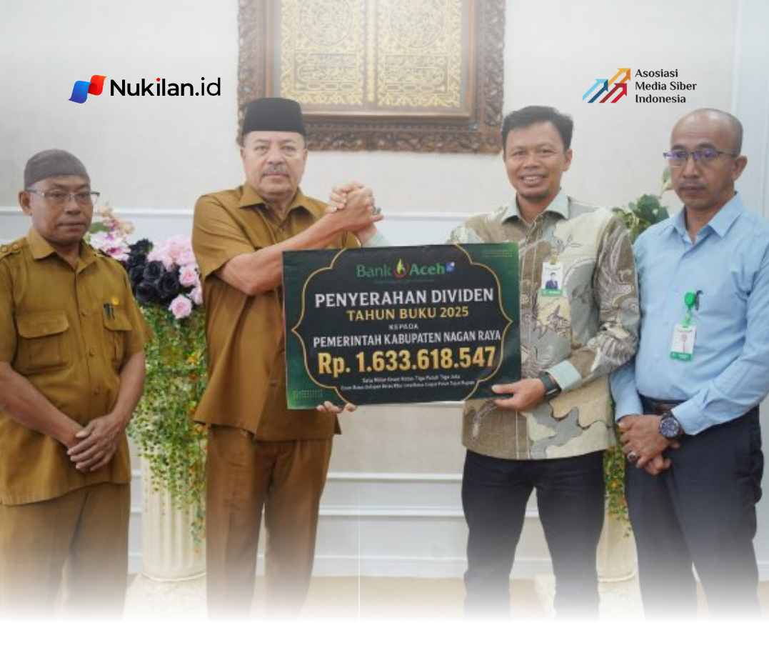 Pemerintah Kabupaten (Pemkab) Nagan Raya menerima dividen senilai Rp1.633.618.547 serta dana zakat perusahaan sebesar Rp400.000.000 dari Bank Aceh Syariah untuk Tahun Buku 2025. (Foto: BAS)