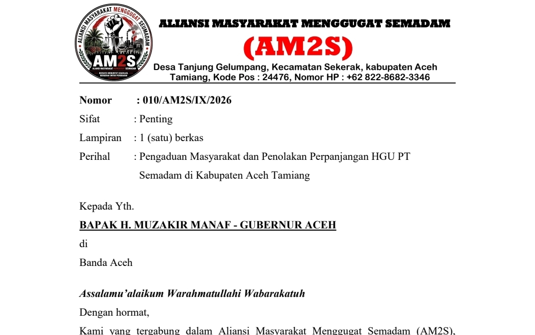 Surat Nomor 010/AM2S/IX/2026 tertanggal 24 September 2026. (Foto: Tangkapan layar)