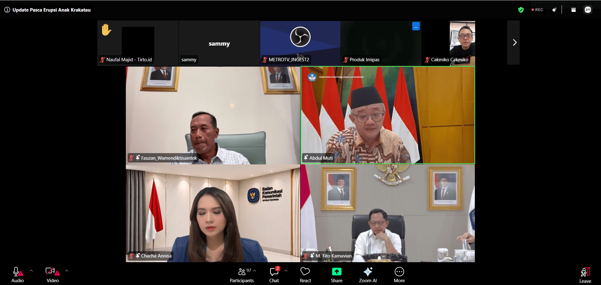 Konferensi Pers Menjaga Keberlangsungan Layanan Pemerintahan dan Pendidikan di Wilayah Terdampak Pasca Erupsi Gunung Anak Krakatau, Minggu (6/9/2026). (Foto: Tangkapan layar)