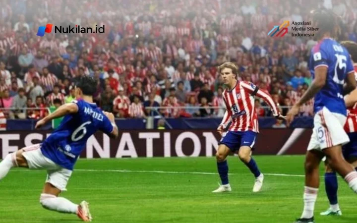 Pablo Barrios melepaskan tembakan di menit pertama yang bikin Atletico Madrid memimpin 1-0. (Foto: REUTERS/Susana Vera)