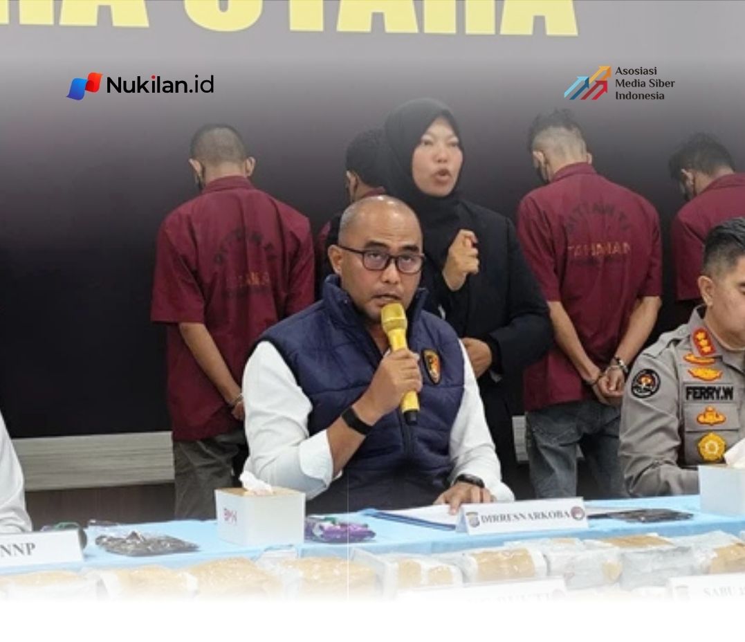 Direktorat Reserse Narkoba Polda Sumatera Utara mengungkap kasus peredaran narkotika jenis sabu seberat 150 kilogram yang berasal dari wilayah Aceh. Dalam pengungkapan tersebut, polisi menangkap empat orang tersangka. (Foto: For Nukilan)