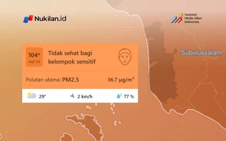 Tangkapan layar kualitas udara di Aceh Singkil dan Subulussalam, Aceh, pada situs iqair.com. (Foto: Tangkapan layar/Nukilan)