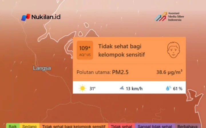Tangkapan layar kualitas udara di Kota Langsa, Aceh pada situs iqair.com. (Foto: Tangkapan layar/Nukilan)