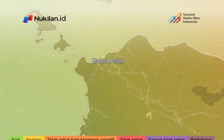 Kualitas udara di Kota Banda Aceh masih berada pada kategori sedang pada Jumat (16/10/2026). Berdasarkan data IQAir pukul 10.00 WIB, indeks kualitas udara atau Air Quality Index (AQI) tercatat sebesar 56. (FOTO: TANGKAPAN LAYAR/NUKILAN)
