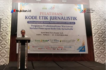 Ketua AMSI Wilayah Aceh periode 2023–2027, Aryos Nivada, saat memberikan kata sambutan. (Foto: Nukilan)