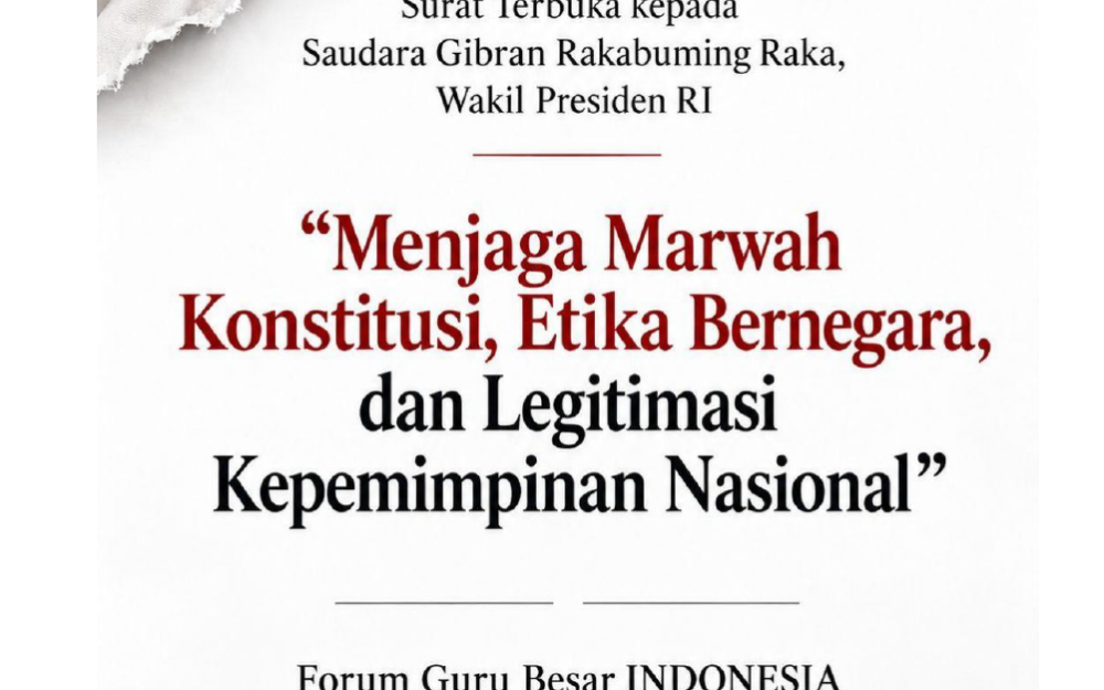 Surat terbuka Forum Guru Besar Indonesia kepada Wakil Presiden RI, Gibran Rakabuming Raka. (Foto: Tangkapan layar)
