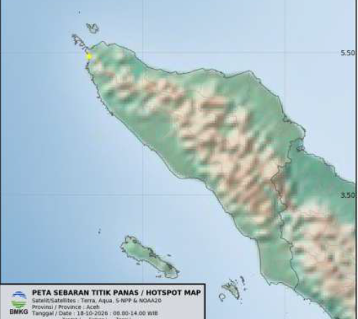 Peta sebaran titik api di Aceh. (Foto: Dok BMKG Kelas I SIM Banda Aceh)
